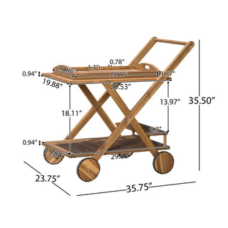 Acacia Wood Rolling Bar Cart With Wheels