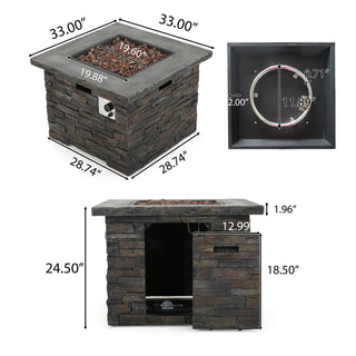 35" Square MGO Propane Fire Pit, 40,000 BTU Outdoor Gas Fire Table for Patio & Backyard