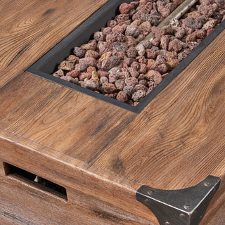 Outdoor Patio Concrete Fire table, Rectangle Gas Burning 56-Inch Fire Pit - 50,000 BTU, Wood Pattern Fire Table, Wood-Looking (Tank Cover not Included)