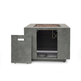 Outdoor Patio Propane Fire Pit 24'' H x 33'' W Square Iron Gas-burning Fire Pit - 50,000 BTU, Tank in side, Dark Grey/Stone Gray