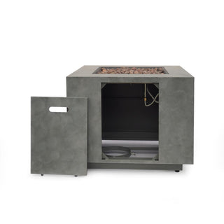 Outdoor Patio Propane Fire Pit 24'' H x 33'' W Square Iron Gas-burning Fire Pit - 50,000 BTU, Tank in side, Dark Gray/Grey