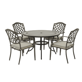 5-Piece Outdoor Cast Aluminum Patio Dining Set with Gray Tile Round Table & Cushioned Chairs