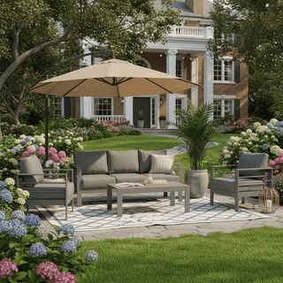 5 Pieces Outdoor All-Weather Conversation Set, Sectional Sofa, Aluminum Couch - Dark Gray Cushions