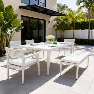6-Piece Outdoor Patio Dining Set – 4 Chairs, 1 Bench & Rectangular Table with Sunbrella® Cushions