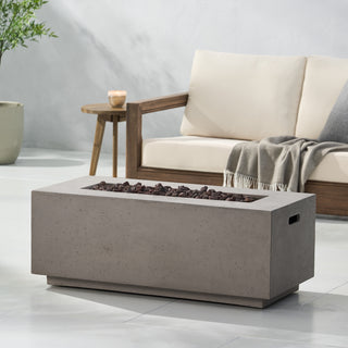 40" Outdoor 40,000 BTU Rectangular MgO Concrete Propane Fire Pit, Light Gray/Dark Gray  (Tank Cover not Included)