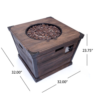 Outdoor Patio 24'' H x 32'' W Square Gas Burning Concrete Fire Pit Wood Pattern -Wood-Looking - 40,000 BTU (Tank Inside)