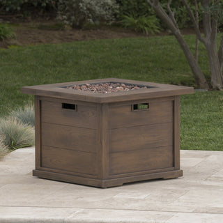 Outdoor Patio 24'' H x 32'' W Square Gas Burning MgO Fire Pit (Tank Inside), Wood-Looking - 40,000 BTU