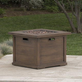 Outdoor Patio 24'' H x 32'' W Square Gas Burning MgO Fire Pit (Tank Inside), Wood-Looking - 40,000 BTU