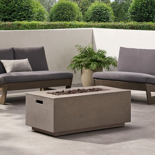 40" Outdoor 40,000 BTU Rectangular MgO Concrete Propane Fire Pit, Light Gray/Dark Gray  (Tank Cover not Included)