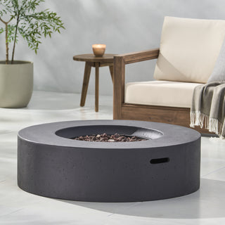 Outdoor 50,000 BTU Round MgO Concrete Propane Fire Pit, Light Gray/Dark Gray  (Tank Cover not Included)