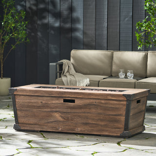 Outdoor Patio Concrete Fire table, Rectangle Gas Burning 56-Inch Fire Pit - 50,000 BTU, Wood Pattern Fire Table, Wood-Looking (Tank Cover not Included)