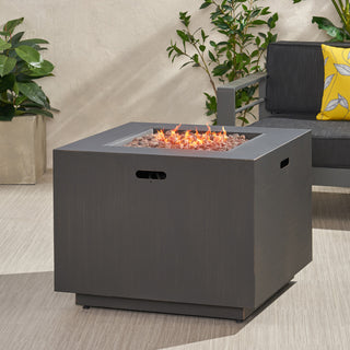 33" Outdoor Iron Square Propane Fire Pit, Tank Inside, Dark Gray - 50,000 BTU