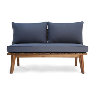 Mid-Century Modern Acacia Wood Outdoor Loveseat With Cushions