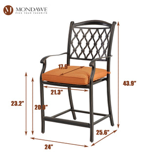 6-Piece Cast Aluminum Bar Dining Chairs Set – Antique Bronze, Curved Back & Diamond Mesh Design