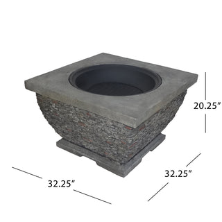32" MgO Light-Weight Concrete Wood Burning Square Fire Pit, Grey