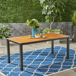 71"L Acacia Wood Patio Table, Outdoor Farmhouse Bistro Table for Yard, Garden, Poolside, Deck