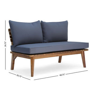 Mid-Century Modern Acacia Wood Outdoor Loveseat With Cushions