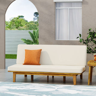Acacia Wood Outdoor Daybed With Slatted Design And Waterproof Cushions
