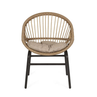 Bohemian PE Wicker Outdoor Dining Chairs With Metal Frame And Cushions