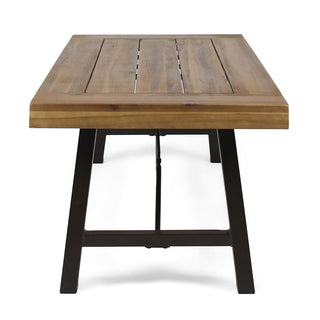 Outdoor Acacia Wood Coffee Table, Teak Finish with Rustic Brown & Black Metal Frame, 45.75" W x 27.25" D x 18" H