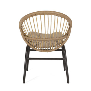 Bohemian PE Wicker Outdoor Dining Chairs With Metal Frame And Cushions