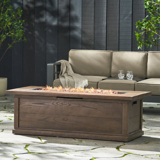 56'' Rectangular Outdoor MGO 50,000 BTU Propane Fire Pit,  Wood-Looking (Tank Cover not Included)