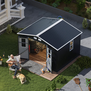 8x10 Ft Outdoor Storage Shed with Protective Coating, 4 Daylight Windows & Lockable Doors, Heavy-Duty Metal Garden Shed, Dual Color Option