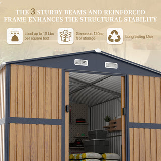 10X12 FT Outdoor Steel Storage Shed with Lockable Doors, 2 Windows, Garden Shed Ideal for Backyard, Patio Storage,Chicken Coop