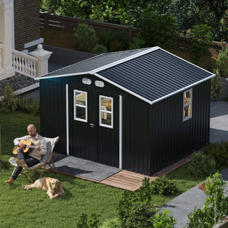 8x10 Ft Outdoor Storage Shed with Protective Coating, 4 Daylight Windows & Lockable Doors, Heavy-Duty Metal Garden Shed, Dual Color Option