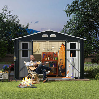 8x10 Ft Outdoor Storage Shed with Protective Coating, 4 Daylight Windows & Lockable Doors, Heavy-Duty Metal Garden Shed, Dual Color Option