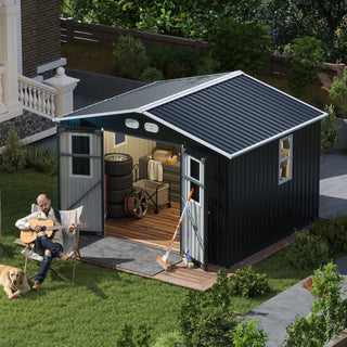 8x10 Ft Outdoor Storage Shed with Protective Coating, 4 Daylight Windows & Lockable Doors, Heavy-Duty Metal Garden Shed, Dual Color Option