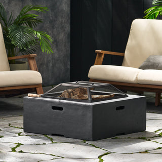 Outdoor 29" Square MgO Wood- Burning Fire Pit, Dark Gray