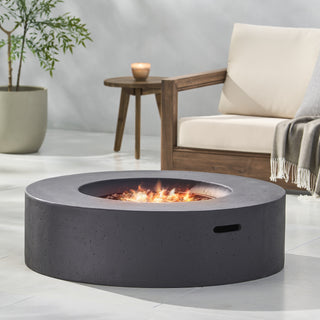 Outdoor 50,000 BTU Round MgO Concrete Propane Fire Pit, Light Gray/Dark Gray  (Tank Cover not Included)