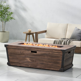 Outdoor Patio Concrete Fire table, Rectangle Gas Burning 56-Inch Fire Pit - 50,000 BTU, Wood Pattern Fire Table, Wood-Looking (Tank Cover not Included)