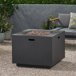 33" Outdoor Iron Square Propane Fire Pit, Tank Inside, Dark Gray - 50,000 BTU