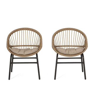 Bohemian PE Wicker Outdoor Dining Chairs With Metal Frame And Cushions