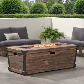 Outdoor Patio Concrete Fire table, Rectangle Gas Burning 56-Inch Fire Pit - 50,000 BTU, Wood Pattern Fire Table, Wood-Looking (Tank Cover not Included)