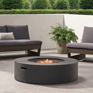 Outdoor 50,000 BTU Round MgO Concrete Propane Fire Pit, Light Gray/Dark Gray  (Tank Cover not Included)