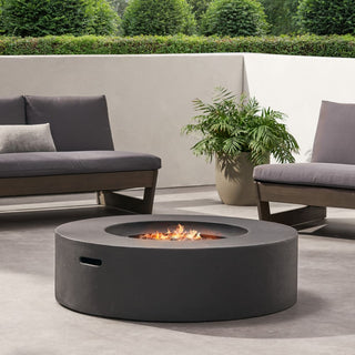 Outdoor 50,000 BTU Round MgO Concrete Propane Fire Pit, Light Gray/Dark Gray  (Tank Cover not Included)