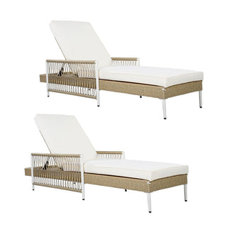 Outdoor PE Rattan Chaise Lounge, All-Weather Wicker Patio Lounge Chair with 6-Position Adjustable Backrest, Modern Sun Lounger for Poolside