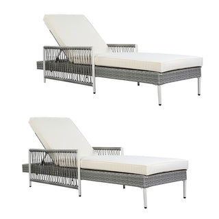 Outdoor PE Rattan Chaise Lounge, All-Weather Wicker Patio Lounge Chair with 6-Position Adjustable Backrest, Modern Sun Lounger for Poolside