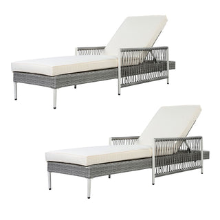 Outdoor PE Rattan Chaise Lounge, All-Weather Wicker Patio Lounge Chair with 6-Position Adjustable Backrest, Modern Sun Lounger for Poolside