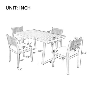 Outdoor Acacia Wood Dining Set – Patio Table & Chairs with Thick Cushions for Balcony, Garden & Backyard