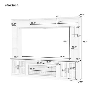 95.5" Wall Unit Entertainment Center with Bookshelves | Modern TV Stand with Electric Fireplace, Adjustable Shelves for TVs up to 80"