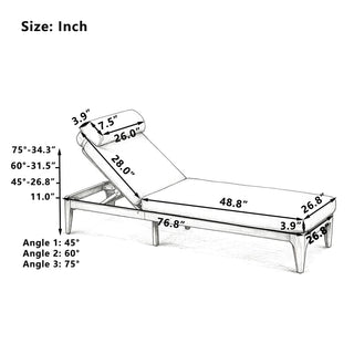 Outdoor Wood Chaise Lounge Chair, Adjustable Patio Recliner with Multi-Position Backrest, Sun Lounger for Poolside, Deck & Garden