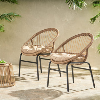 Bohemian PE Wicker Outdoor Dining Chairs With Metal Frame And Cushions