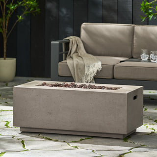 40" Outdoor 40,000 BTU Rectangular MgO Concrete Propane Fire Pit, Light Gray/Dark Gray  (Tank Cover not Included)