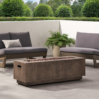48" Outdoor 50,000 BTU Rectangular Iron Propane Fire Pit, Wood-Looking (Tank Cover not Included)