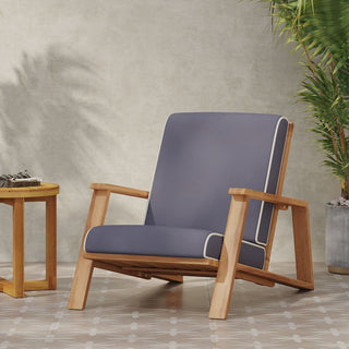 Patio Lounge Chair, Outdoor Club Chair with Cushion and Teak Acacia Wood Frame