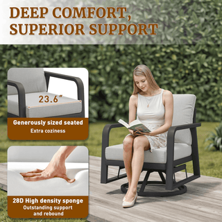 2-Piece Aluminum Swivel Rocking Patio Chairs, 360° Rotating Outdoor Lounge Chairs with Smooth Rocking Motion